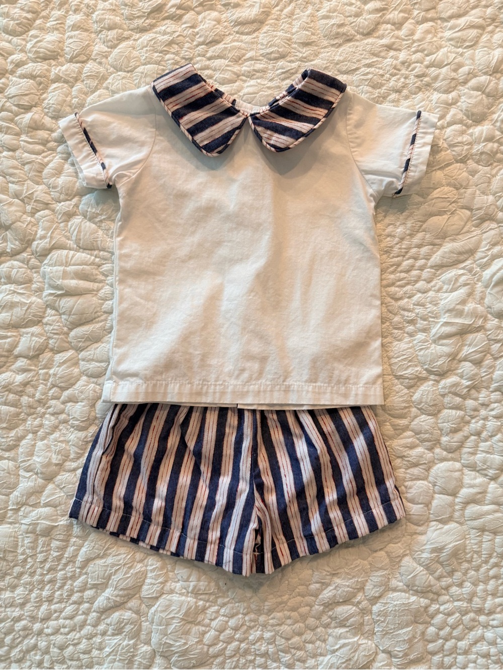 The Oaks Two-Piece Navy & White Striped Collared Set